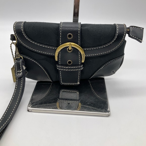 Coach Handbags - COACH BLACK CANVAS AND LEATHER WRISTLET
